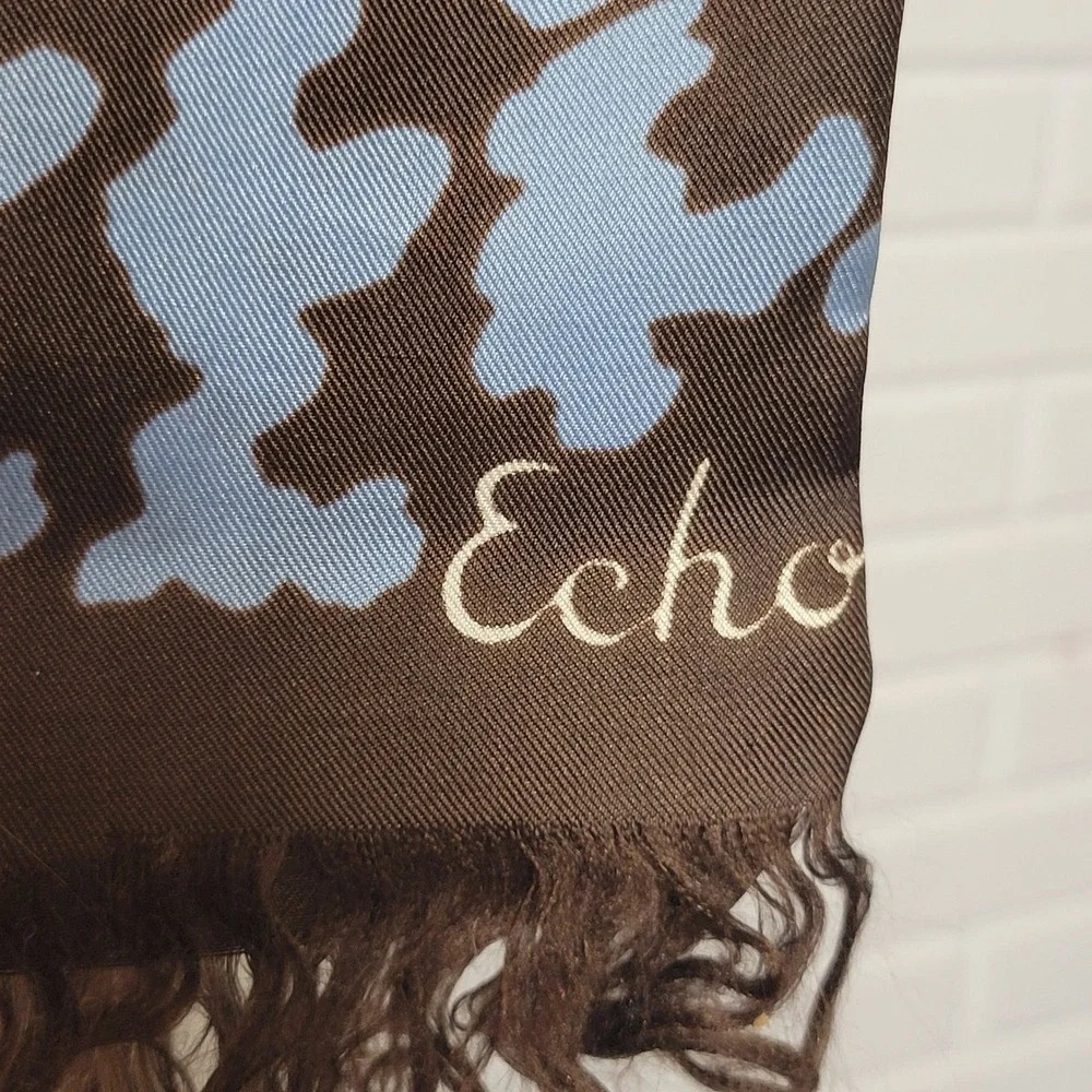 Vintage 1970s Echo Silk Scarf Abstract Houndstooth Plaid Long Mod Quiet Luxury